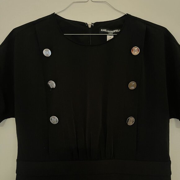 NWT KARL LAGERFELD BLACK DRESS WITH SILVER TONE BUTTONS DETAIL 8 - Picture 3 of 7